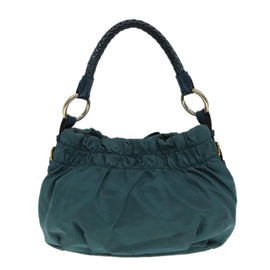 PRADA Hand Bag Nylon Green Gold Auth 88089 - 0