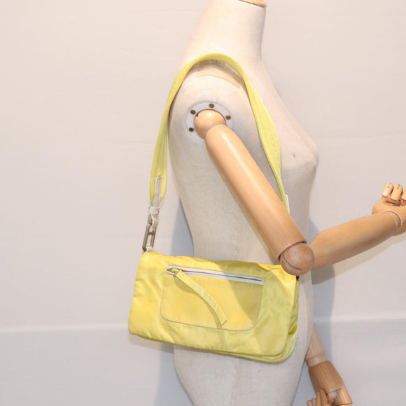 PRADA Shoulder Bag Nylon Yellow Silver Auth 88093