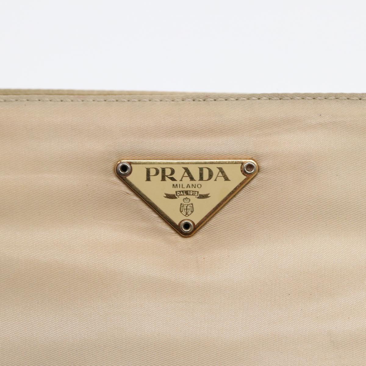 PRADA Hand Bag Nylon Beige Gold Auth 88094