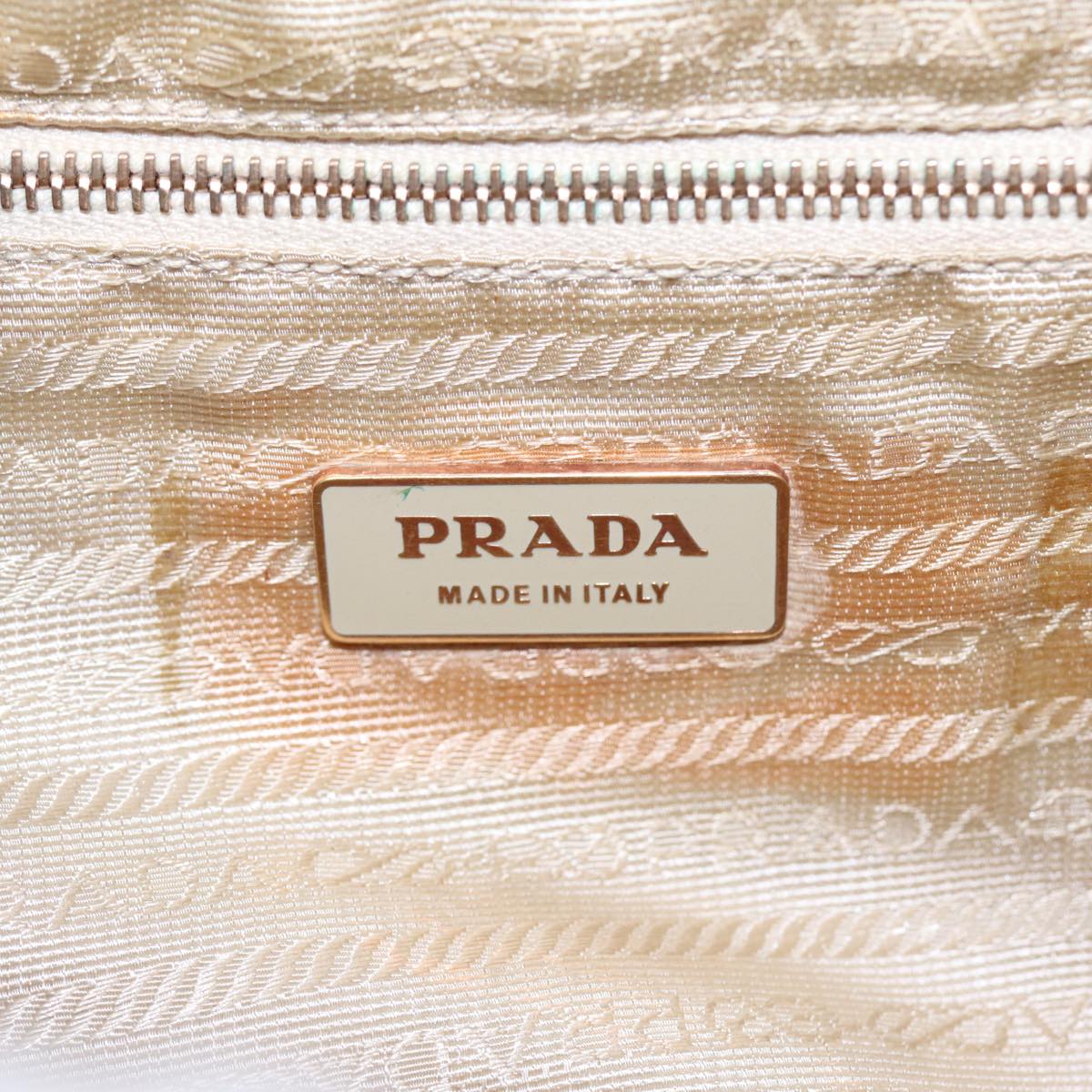 PRADA Hand Bag Nylon Beige Gold Auth 88094