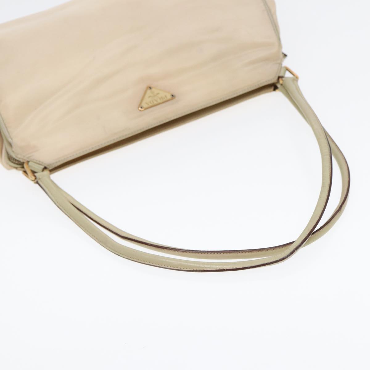 PRADA Hand Bag Nylon Beige Gold Auth 88094