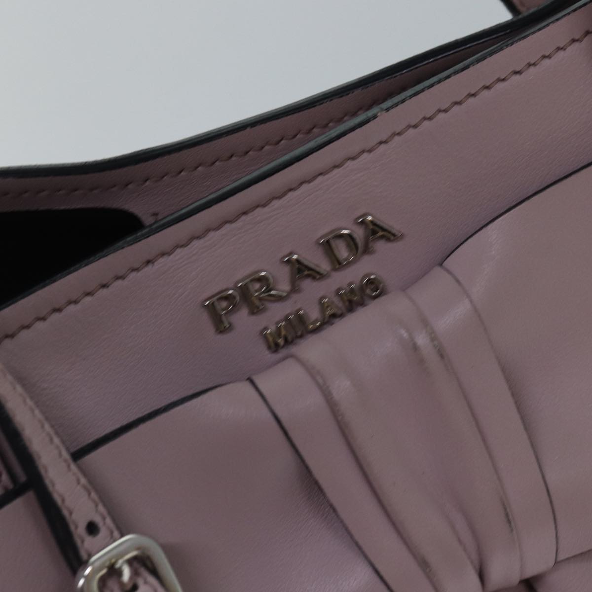 PRADA Tote Bag Leather Pink Silver Auth 88098