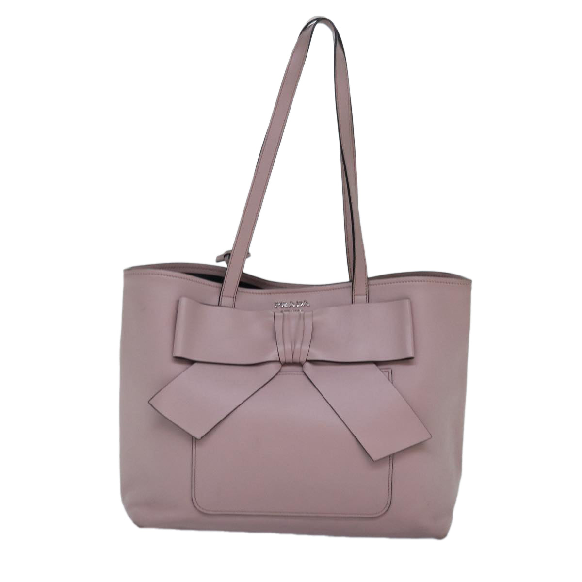 PRADA Tote Bag Leather Pink Silver Auth 88098