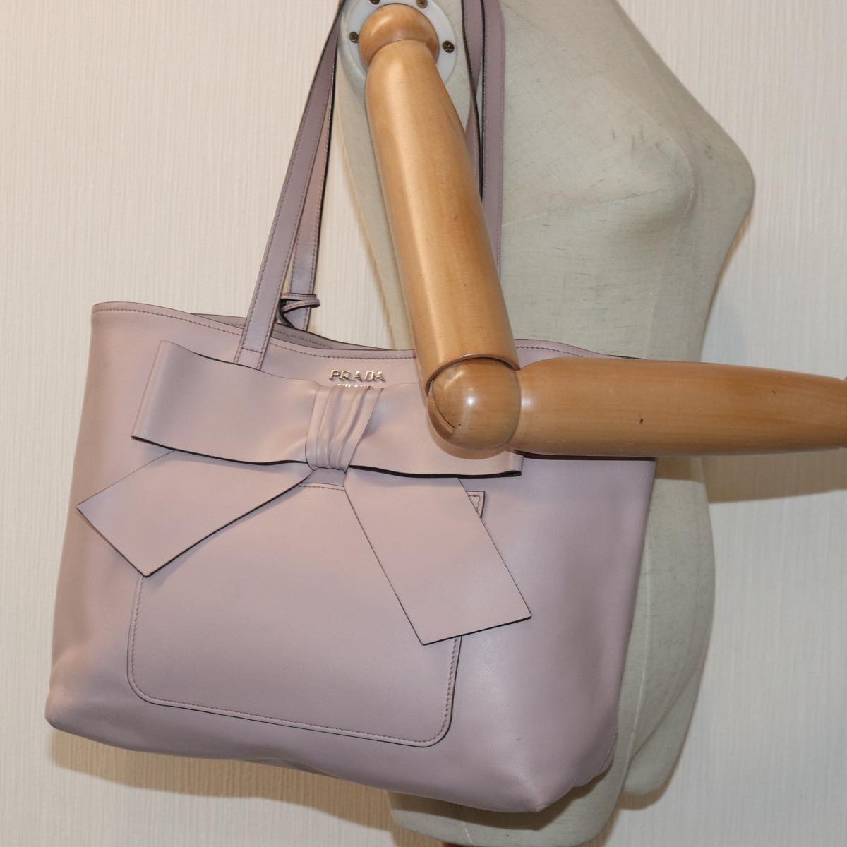 PRADA Tote Bag Leather Pink Silver Auth 88098