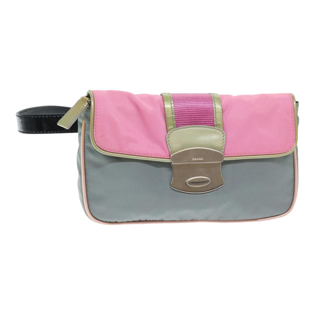 PRADA Waist bag Nylon Pink Gold Green Auth 88101