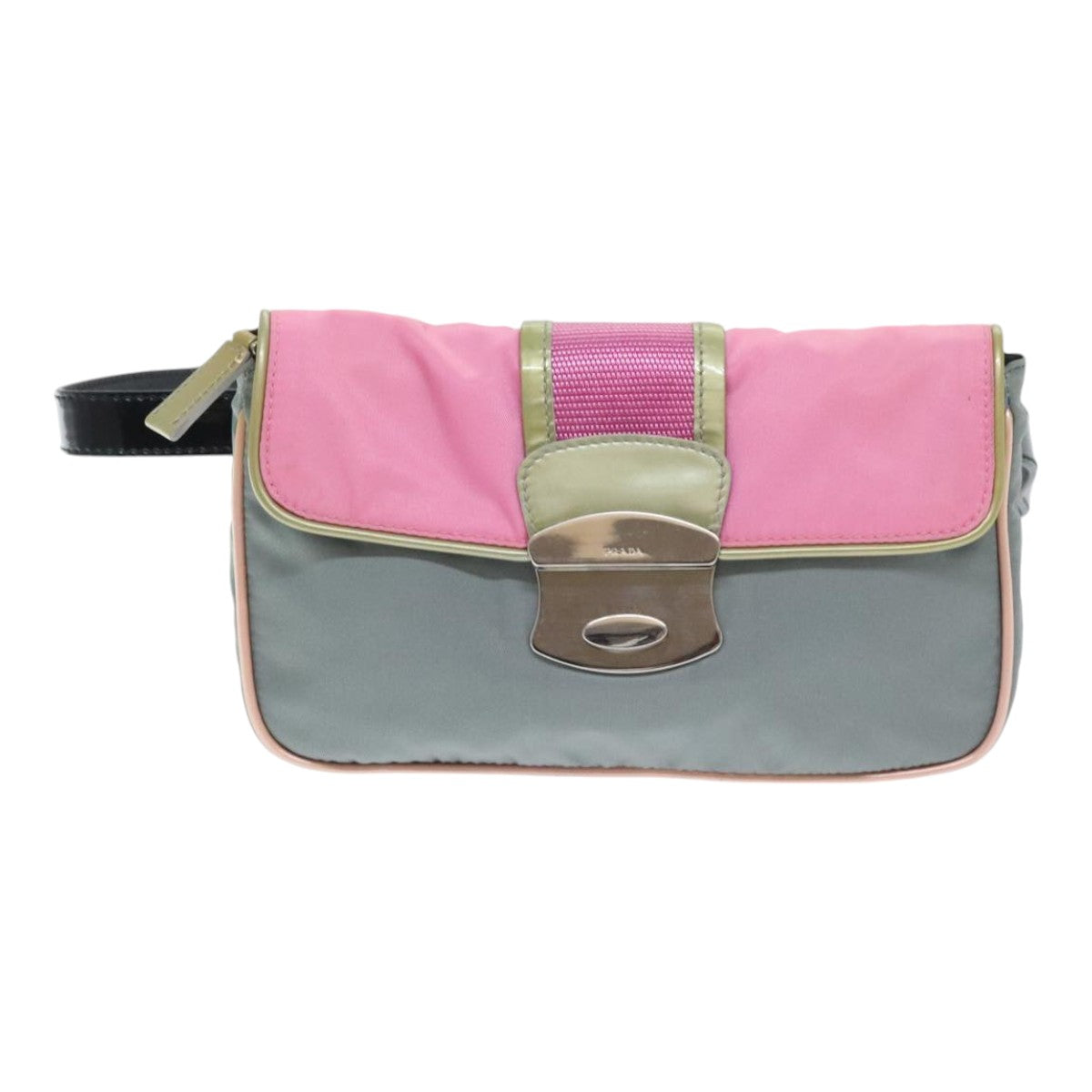 PRADA Waist bag Nylon Pink Gold Green Auth 88101