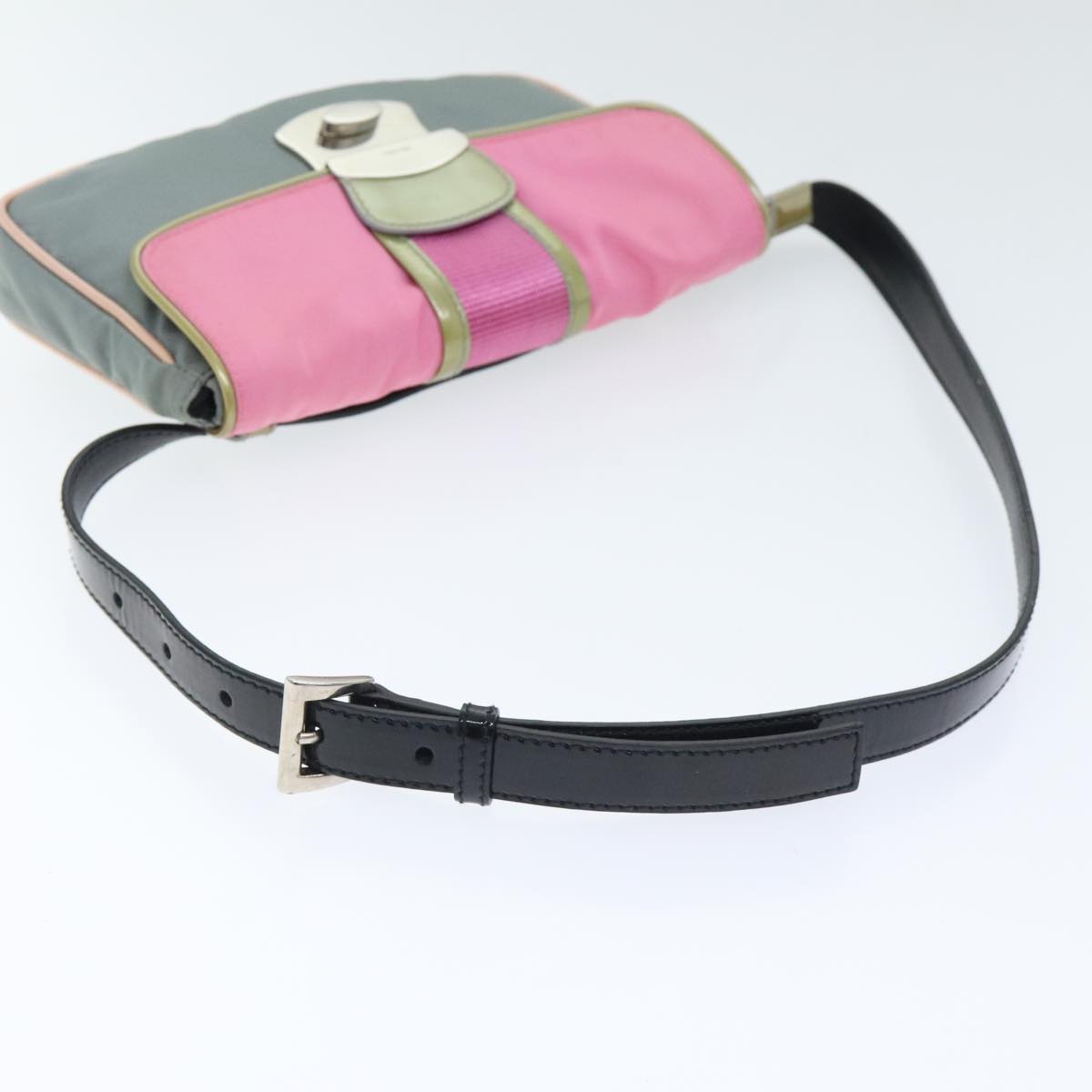 PRADA Waist bag Nylon Pink Gold Green Auth 88101