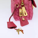 PRADA Quilted Shoulder Bag Nylon Pink Gold Auth 88102-8