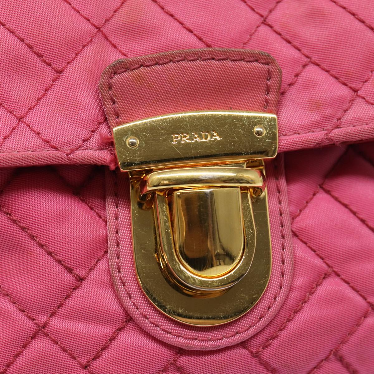 PRADA Quilted Shoulder Bag Nylon Pink Gold Auth 88102