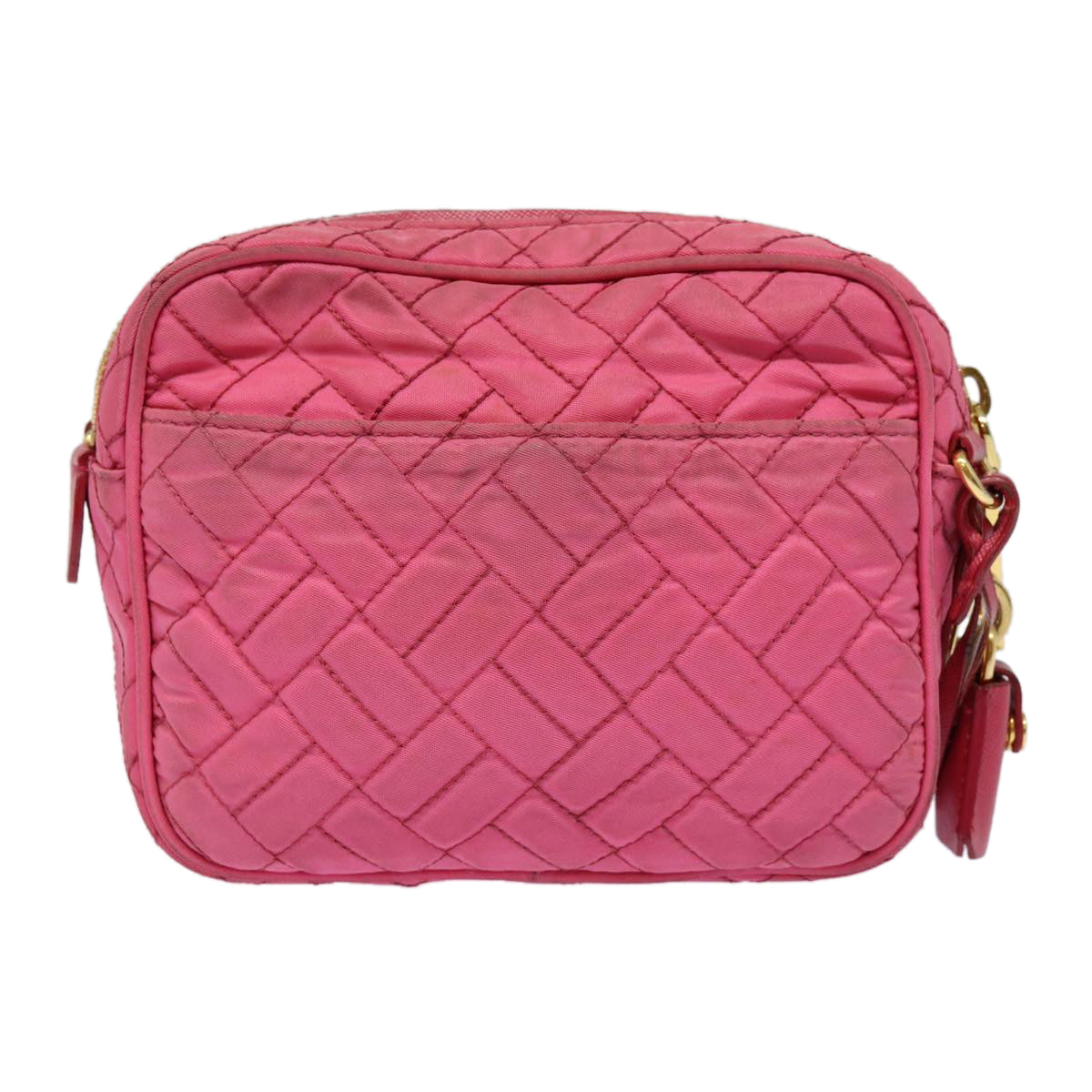 PRADA Quilted Shoulder Bag Nylon Pink Gold Auth 88102 - 0