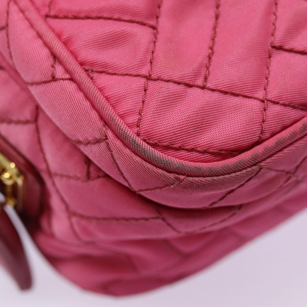 PRADA Quilted Shoulder Bag Nylon Pink Gold Auth 88102