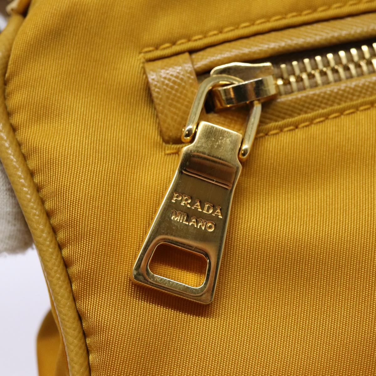 PRADA Hand Bag Nylon Yellow Gold Auth 88104