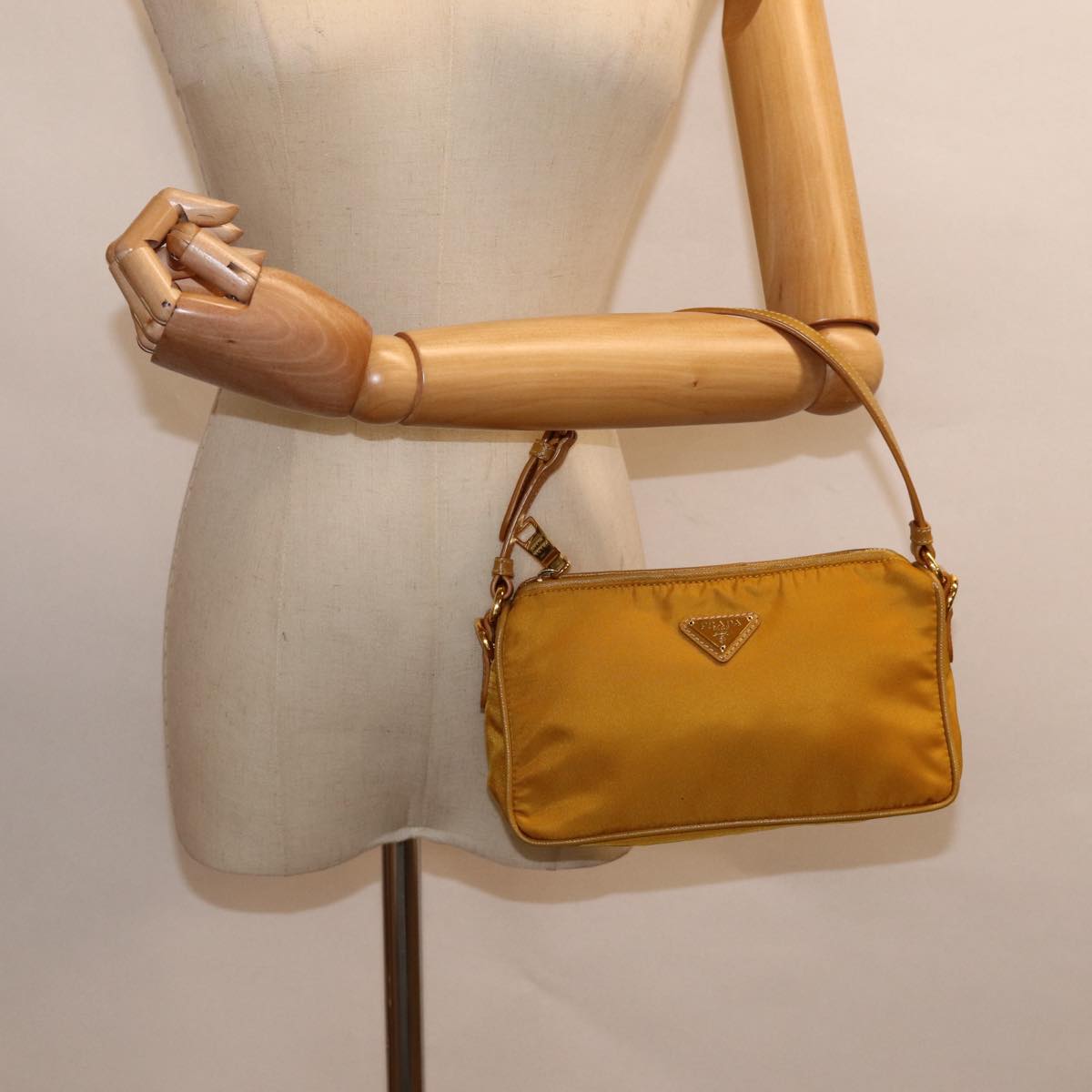 PRADA Hand Bag Nylon Yellow Gold Auth 88104