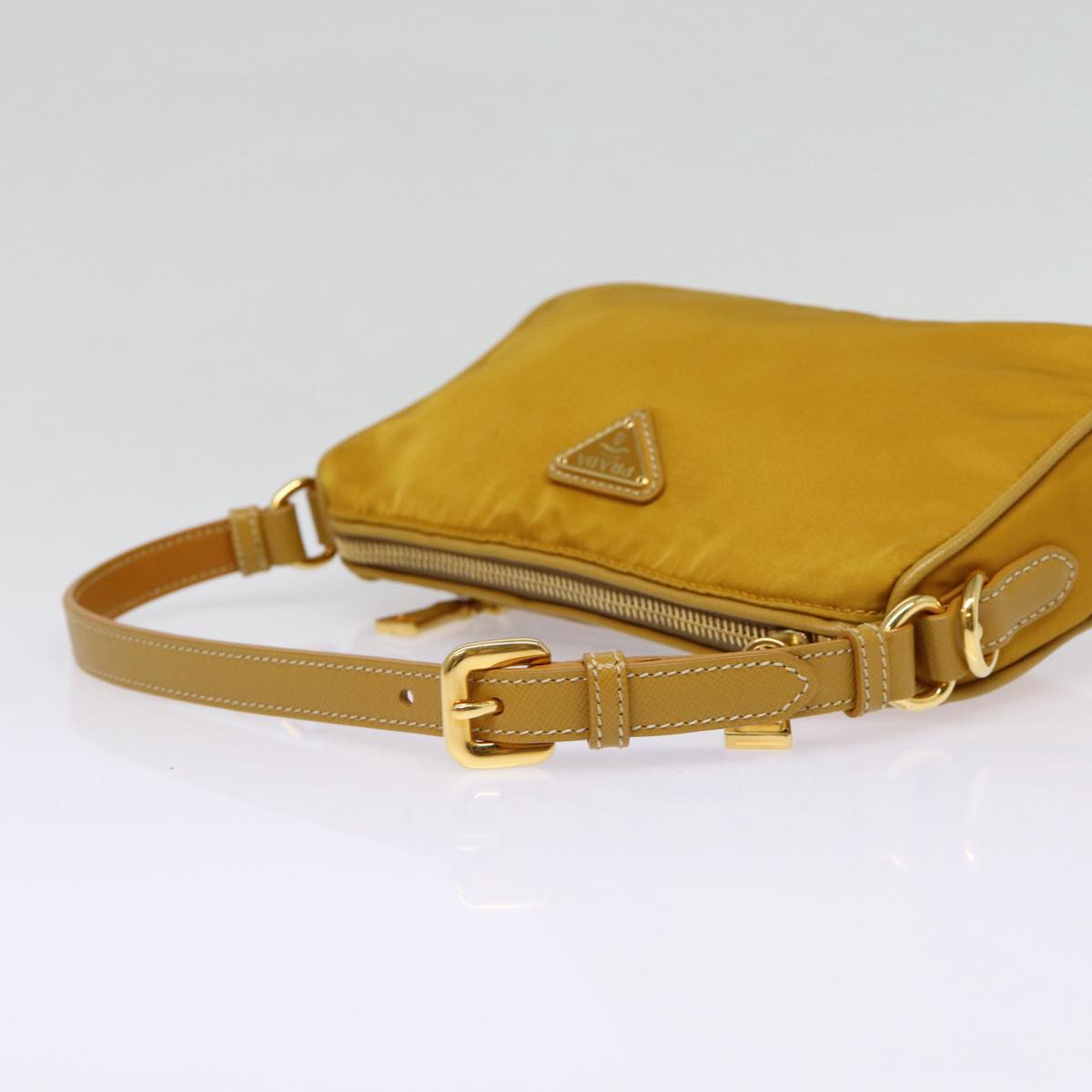 PRADA Hand Bag Nylon Yellow Gold Auth 88104