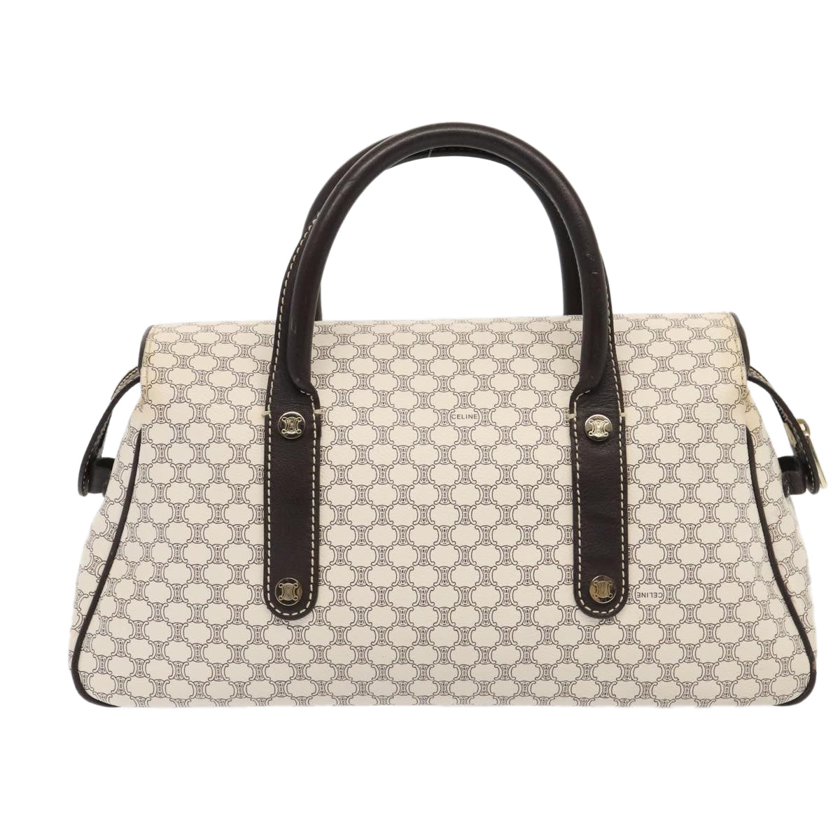 CELINE Macadam Canvas Hand Bag PVC White Gold Auth 88107 - 0