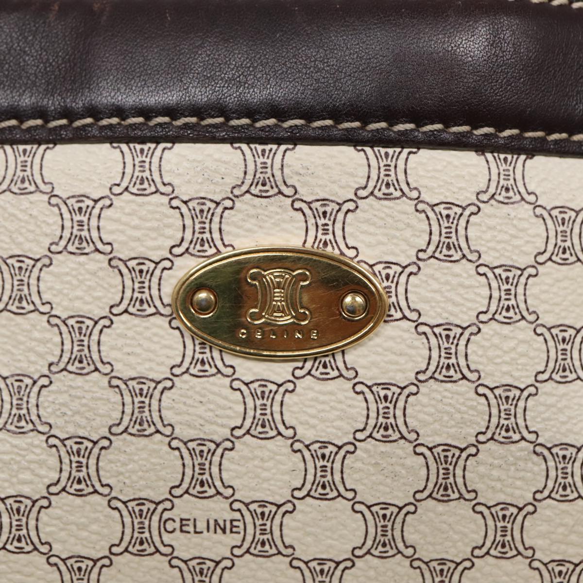 CELINE Macadam Canvas Hand Bag PVC White Gold Auth 88108