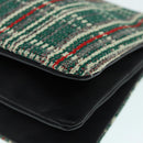 CELINE Trio Large Shoulder Bag Canvas Green Gold Auth 88114V-14