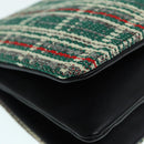 CELINE Trio Large Shoulder Bag Canvas Green Gold Auth 88114V-15