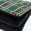 CELINE Trio Large Shoulder Bag Canvas Green Gold Auth 88114V-16