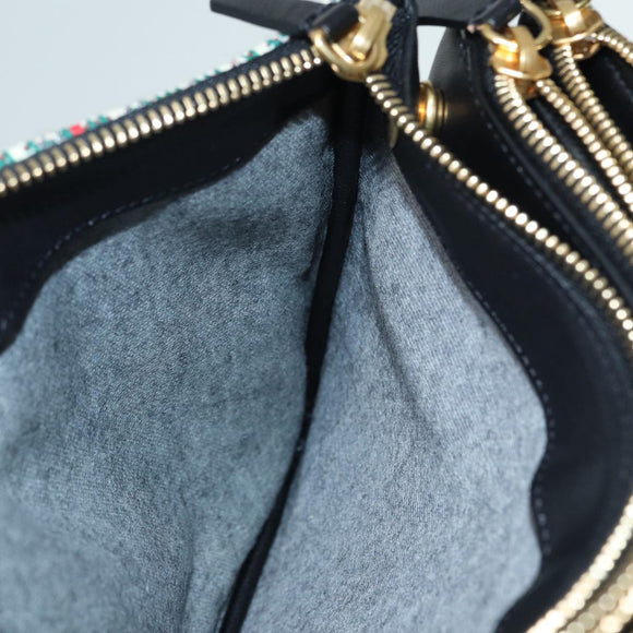 CELINE Trio Large Shoulder Bag Canvas Green Gold Auth 88114V