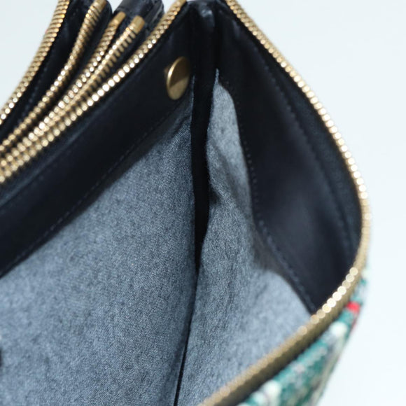 CELINE Trio Large Shoulder Bag Canvas Green Gold Auth 88114V