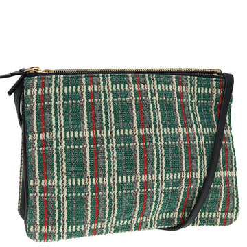 CELINE Trio Large Shoulder Bag Canvas Green Gold Auth 88114V