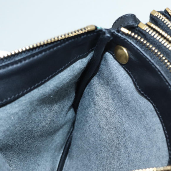 CELINE Trio Large Shoulder Bag Canvas Green Gold Auth 88114V