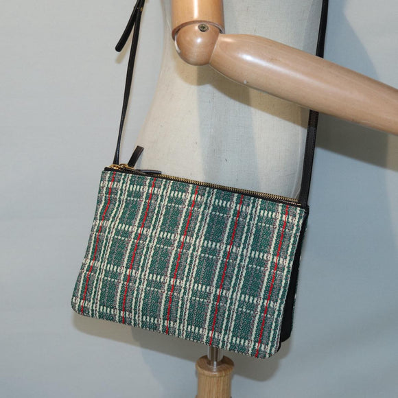 CELINE Trio Large Shoulder Bag Canvas Green Gold Auth 88114V