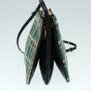 CELINE Trio Large Shoulder Bag Canvas Green Gold Auth 88114V-3