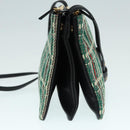 CELINE Trio Large Shoulder Bag Canvas Green Gold Auth 88114V-4