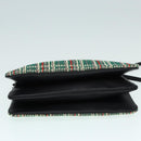 CELINE Trio Large Shoulder Bag Canvas Green Gold Auth 88114V-5