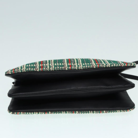 CELINE Trio Large Shoulder Bag Canvas Green Gold Auth 88114V