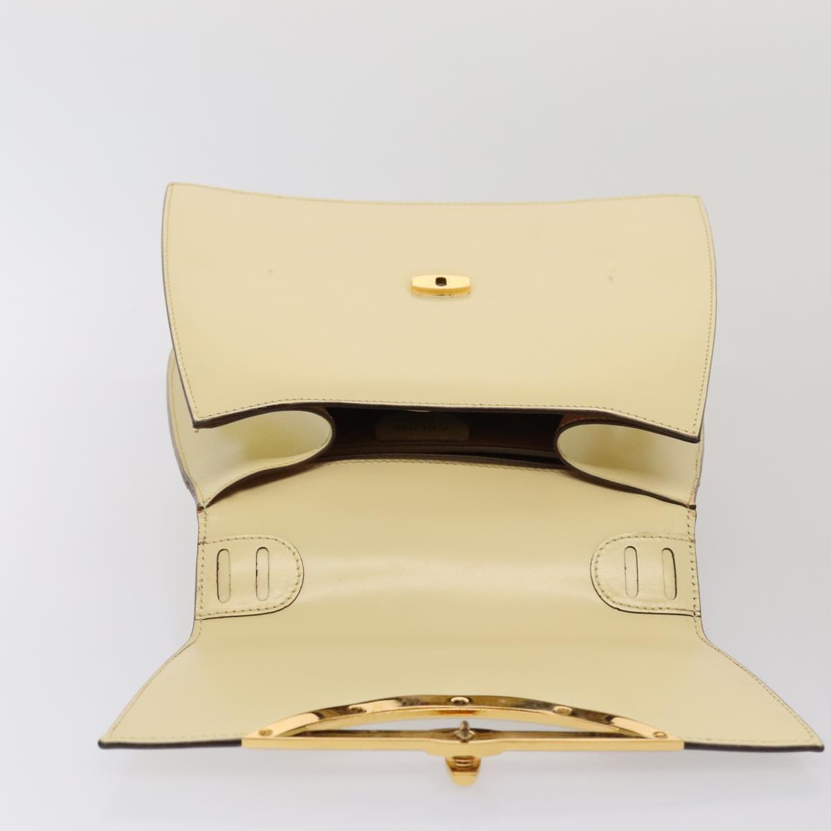 CELINE Hand Bag Leather 2way Cream Gold Auth 88115