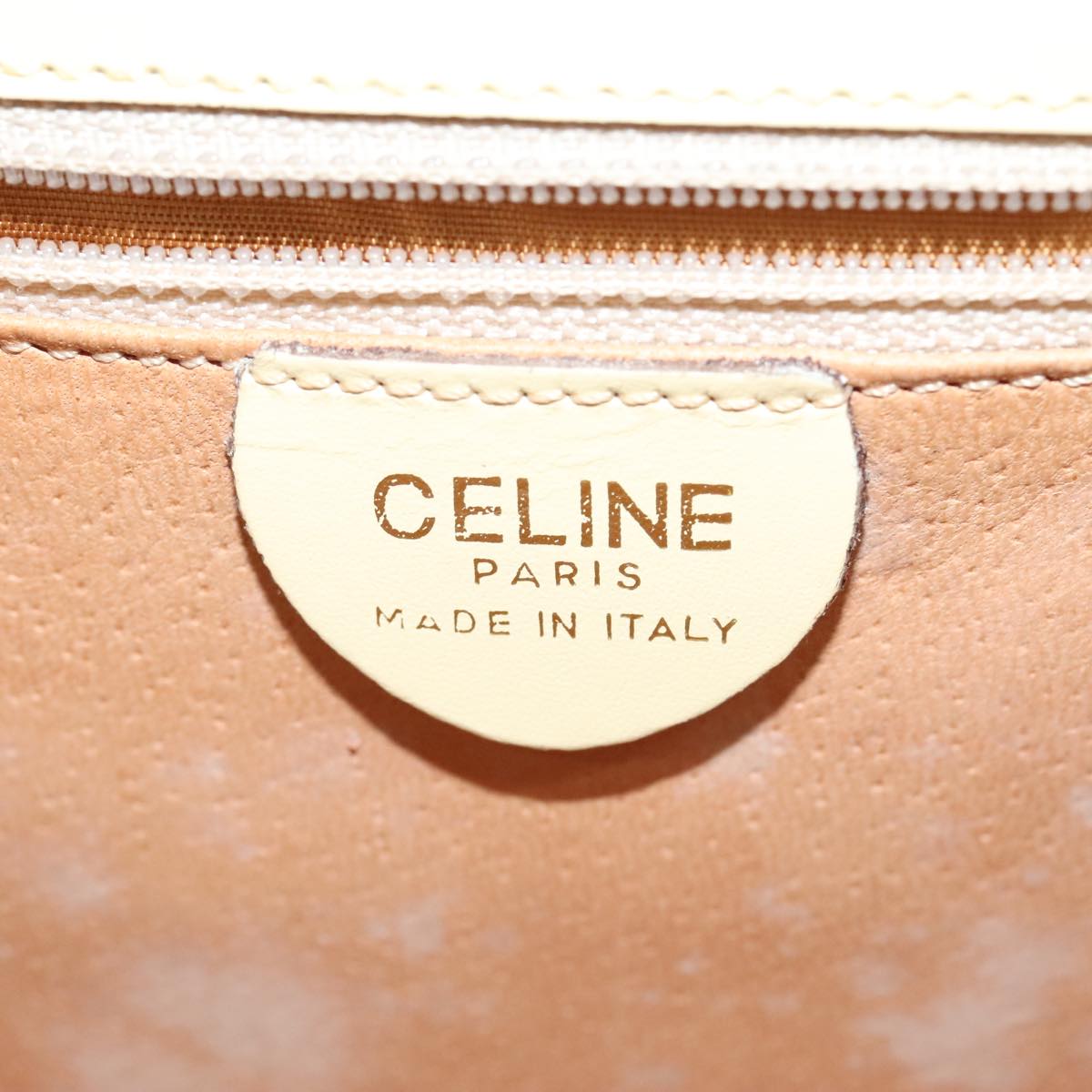 CELINE Hand Bag Leather 2way Cream Gold Auth 88115