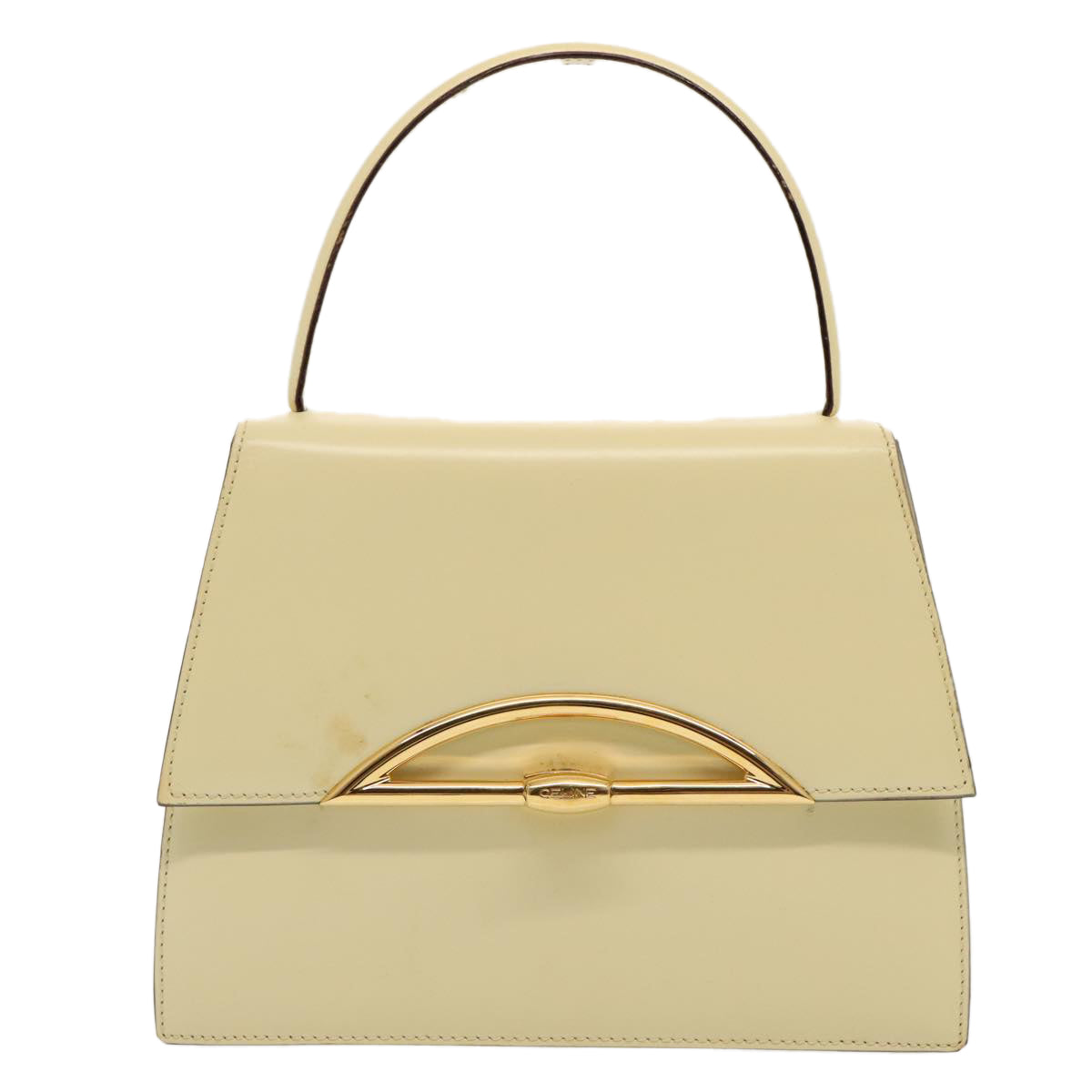 CELINE Hand Bag Leather 2way Cream Gold Auth 88115