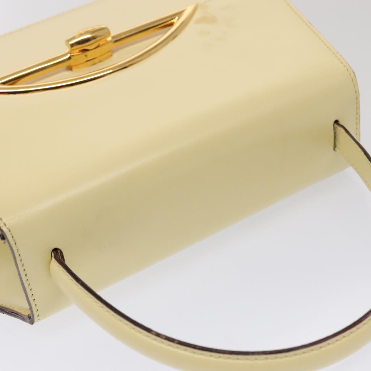 CELINE Hand Bag Leather 2way Cream Gold Auth 88115