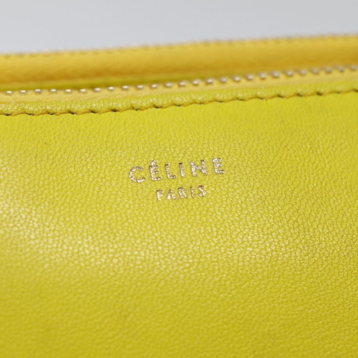 CELINE Trio Large Shoulder Bag Leather Yellow Gold Auth 88116