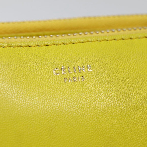 CELINE Trio Large Shoulder Bag Leather Yellow Gold Auth 88116