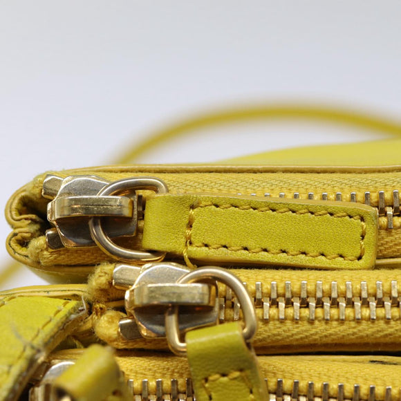 CELINE Trio Grote Schoudertas Leer Geel Goud Auth 88116