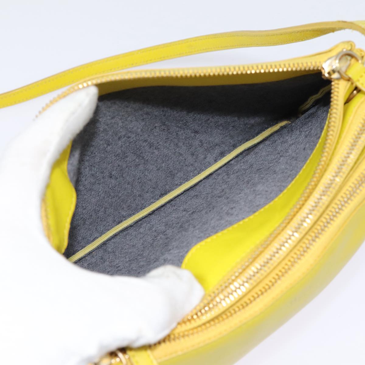 CELINE Trio Large Shoulder Bag Leather Yellow Gold Auth 88116