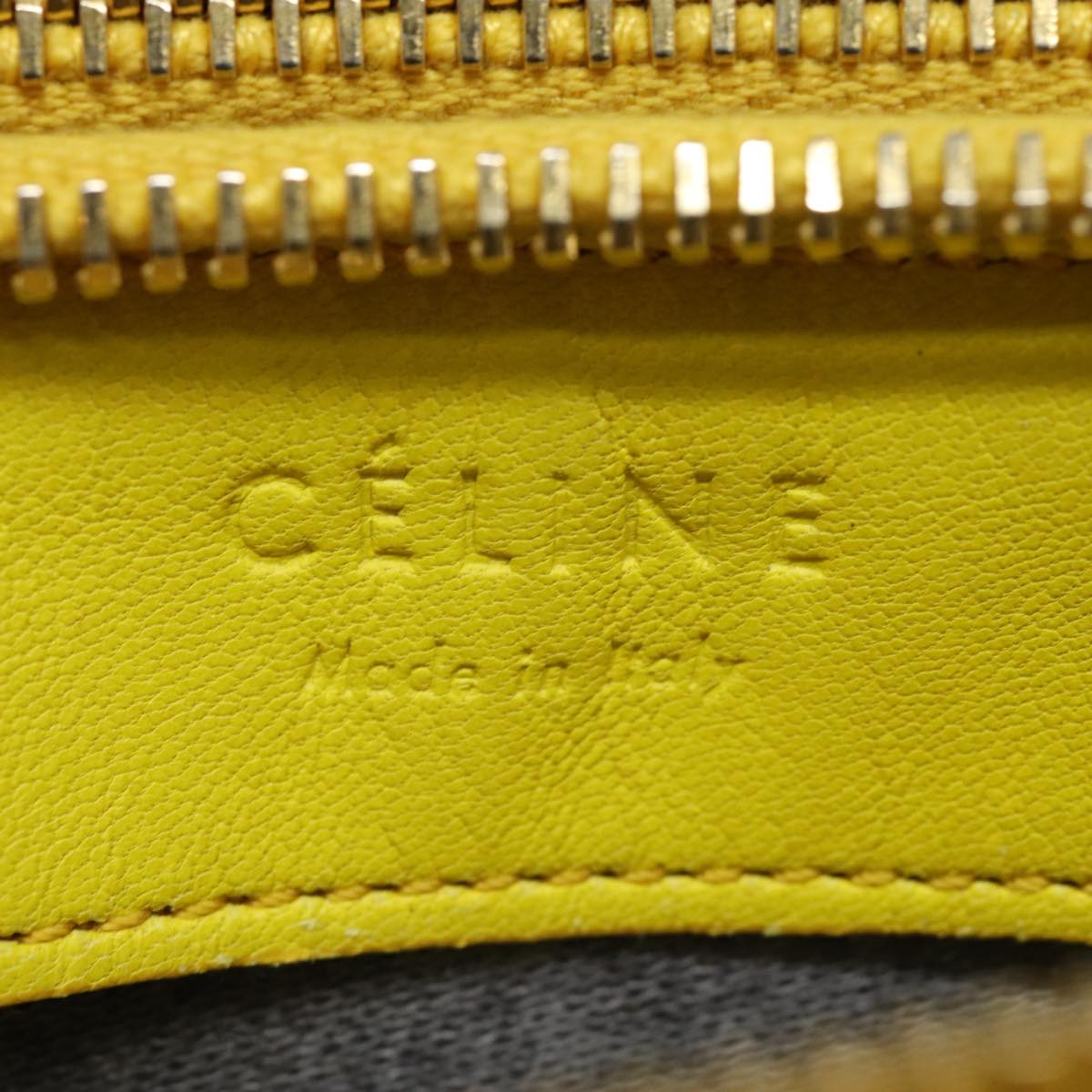 CELINE Trio Large Shoulder Bag Leather Yellow Gold Auth 88116