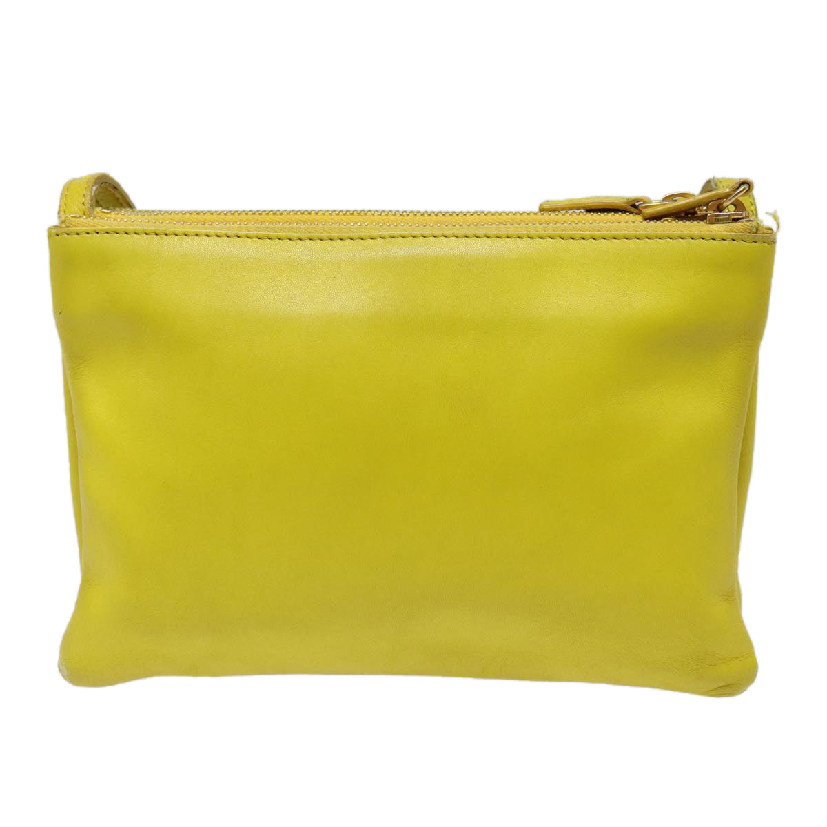 CELINE Trio Large Shoulder Bag Leather Yellow Gold Auth 88116 - 0