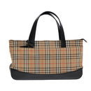 BURBERRY Nova Check Hand Bag Canvas Leather Beige Gold Auth 88122-2