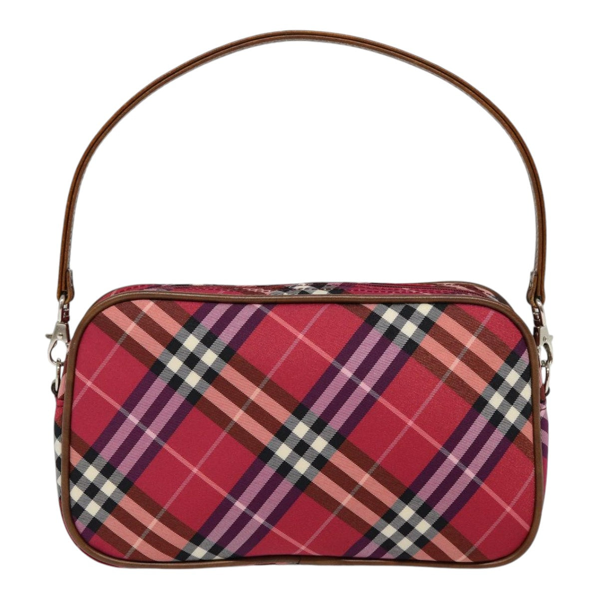 BURBERRY Nova Check Blue Label Hand Bag Nylon Red Silver Auth 88124 - 0