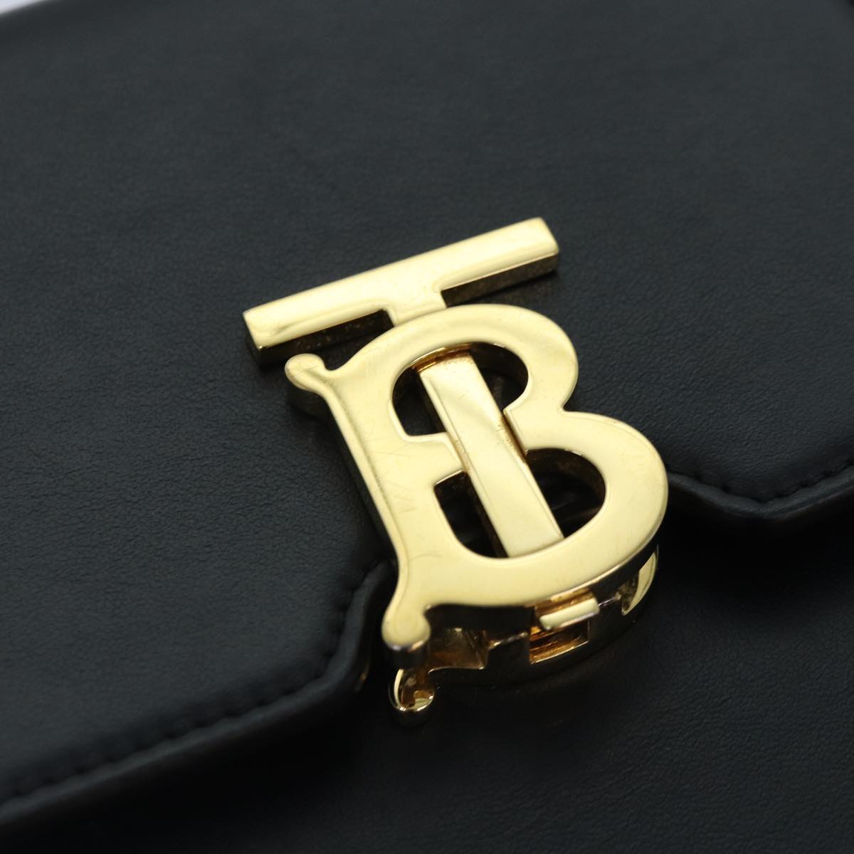 BURBERRY Shoulder Bag Leather Black Gold Auth 88126