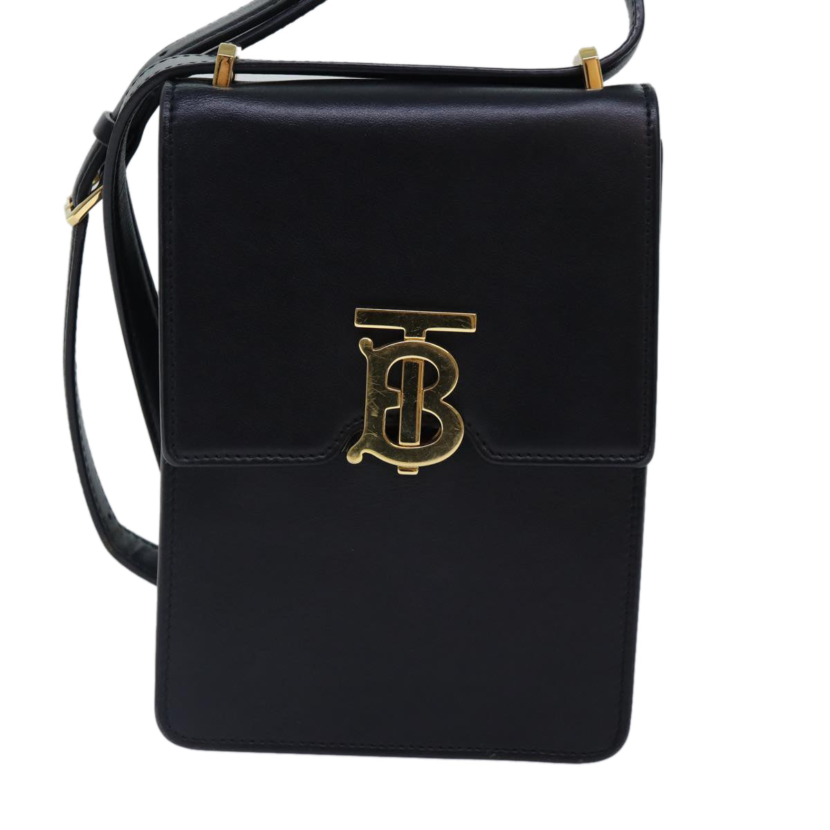 BURBERRY Shoulder Bag Leather Black Gold Auth 88126