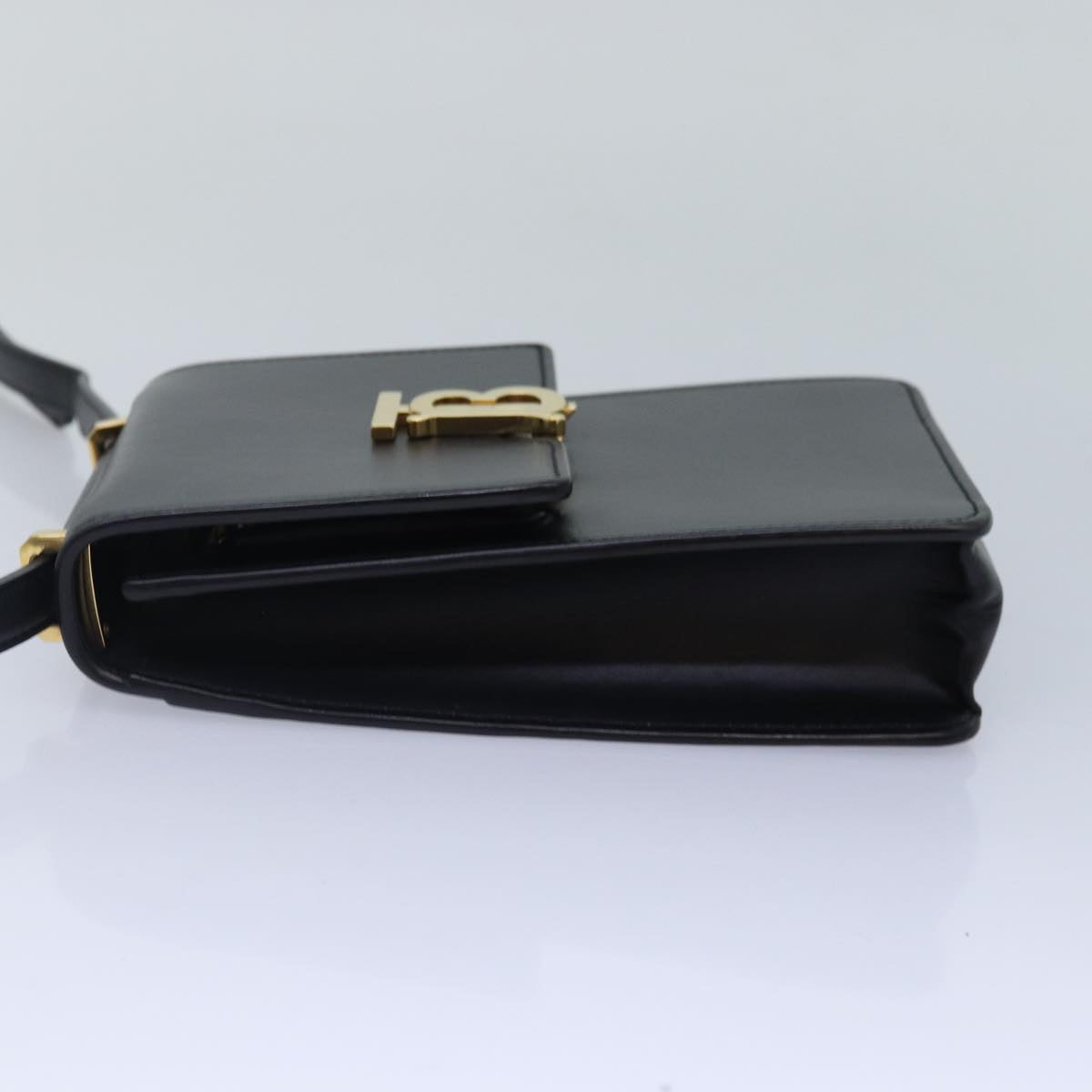 BURBERRY Shoulder Bag Leather Black Gold Auth 88126