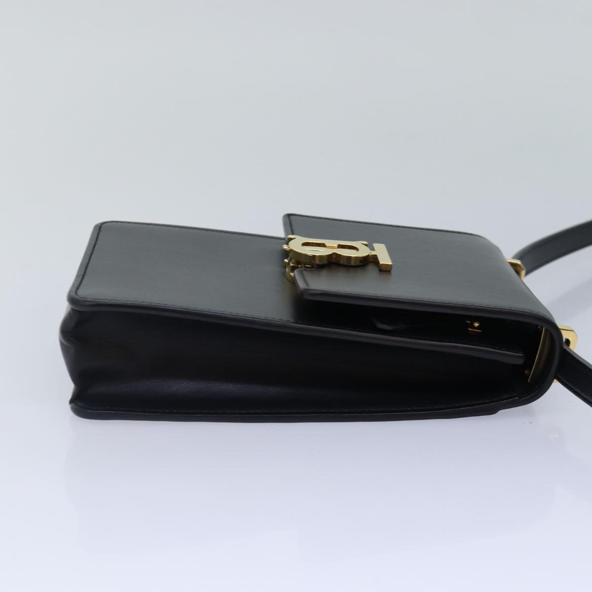 BURBERRY Shoulder Bag Leather Black Gold Auth 88126