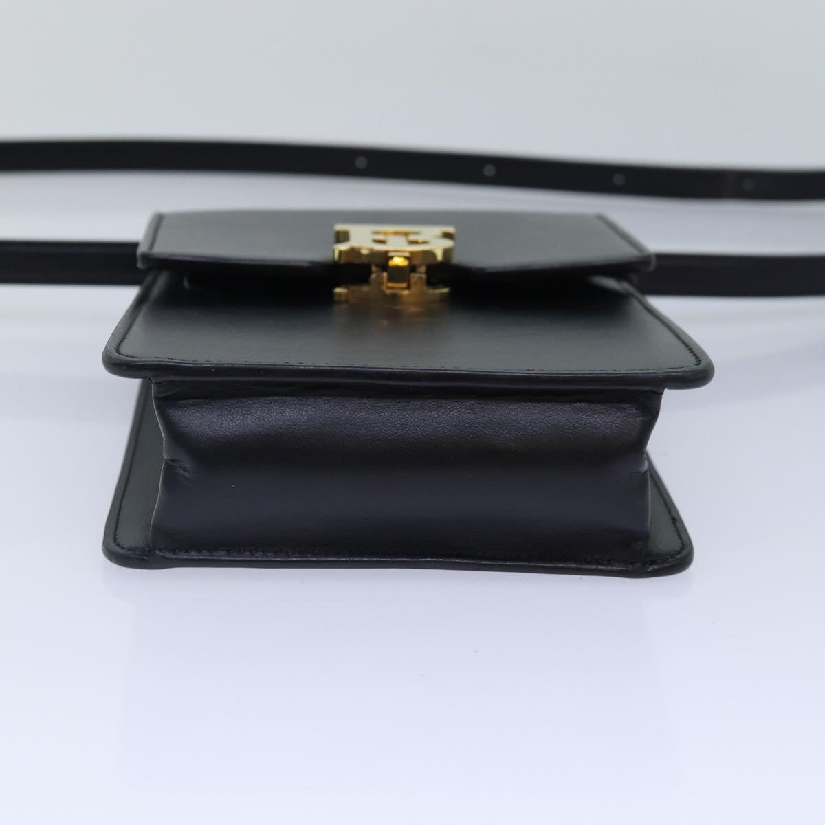 BURBERRY Shoulder Bag Leather Black Gold Auth 88126