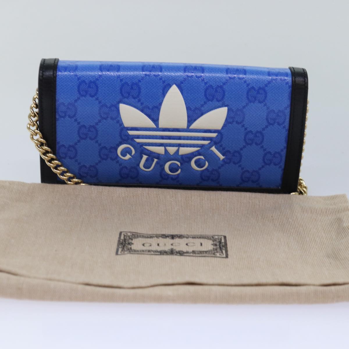 GUCCI GG Supreme Adidas Collaboration Chain Shoulder Wallet 621892 Auth 88144A